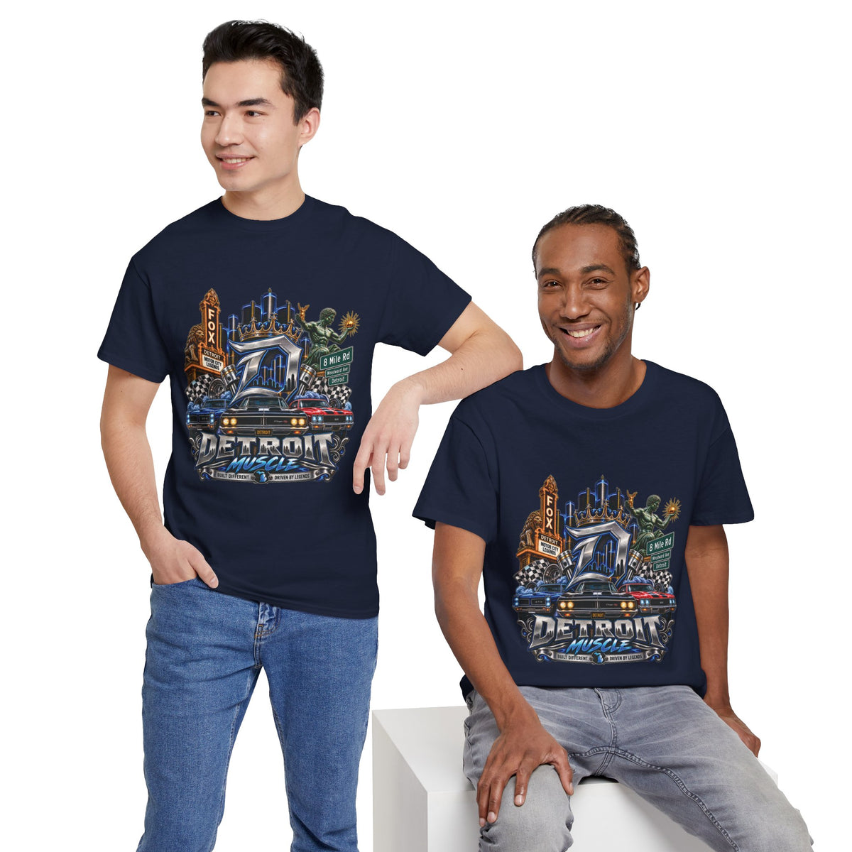 Detroit Skyline & Muscle Car T-Shirt | Motor City Icons, Fox Theatre, Vintage Auto