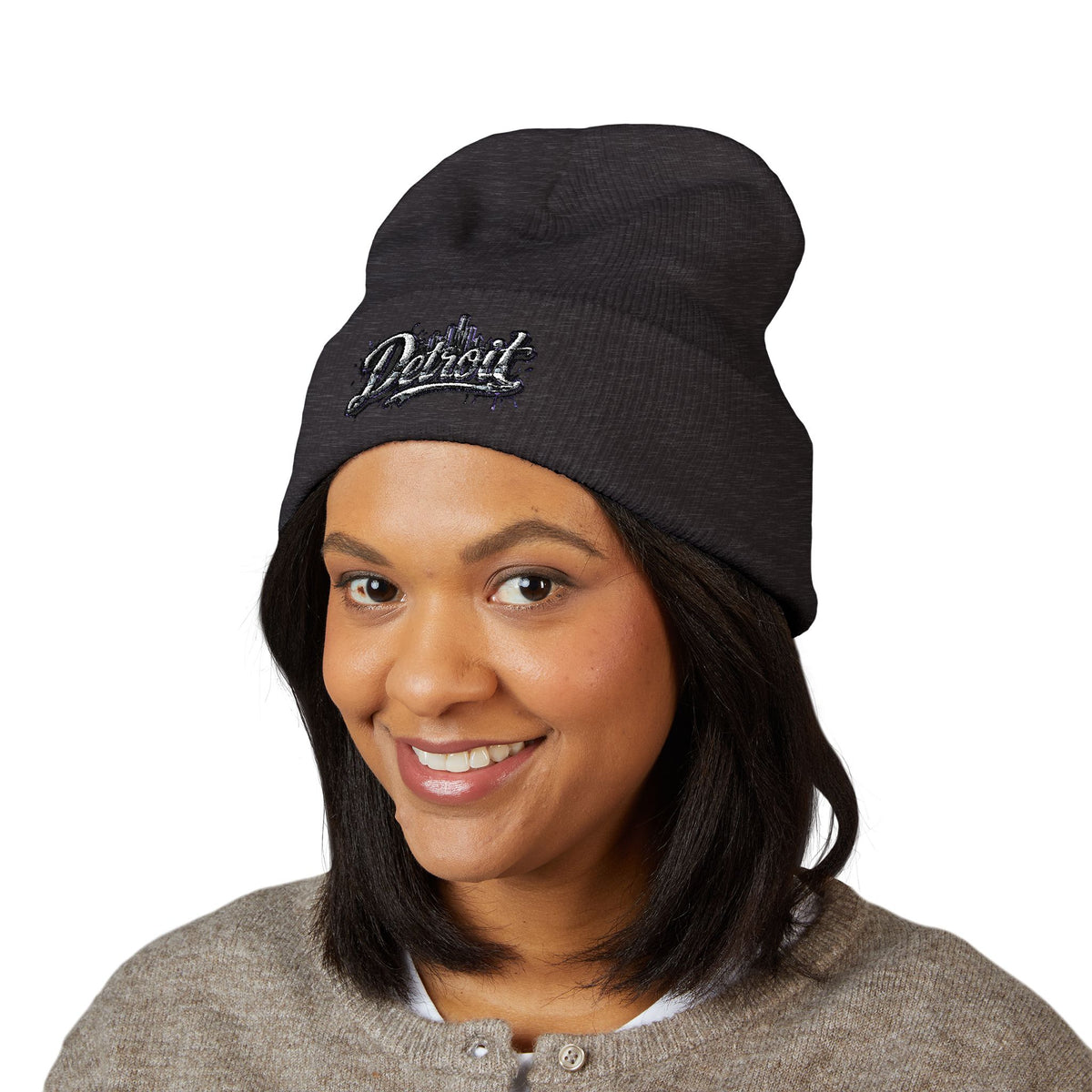 Detroit Graffiti Script Beanie | Embroidered Cuffed Beanie