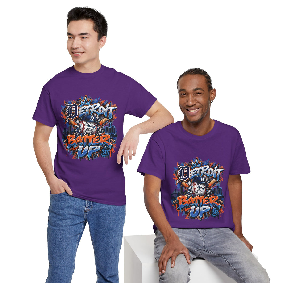 Detroit Batter Up T-Shirt | Baseball City Skyline Tee