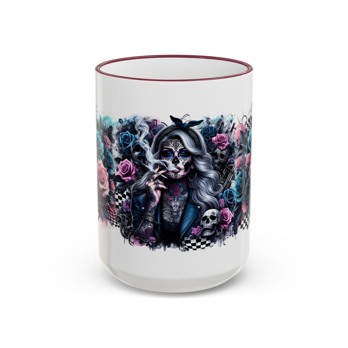 Sugar Skull Girl mug | Accent Rim & Handle ceramic mug