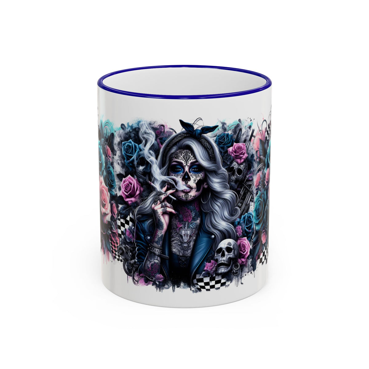 Sugar Skull Girl mug | Accent Rim & Handle ceramic mug