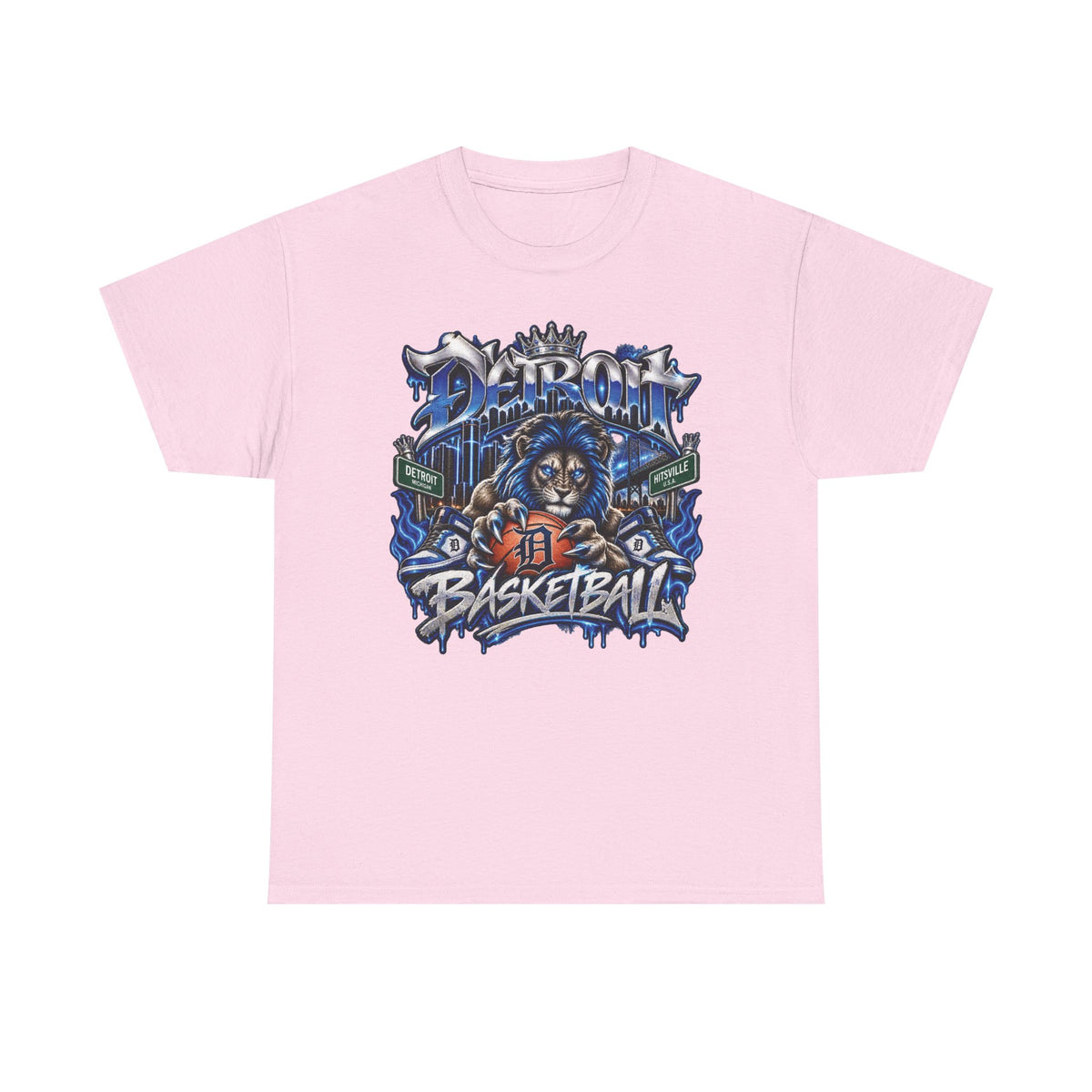 Detroit Basketball Lion Graphic Tee | Motor City D Old English Logo