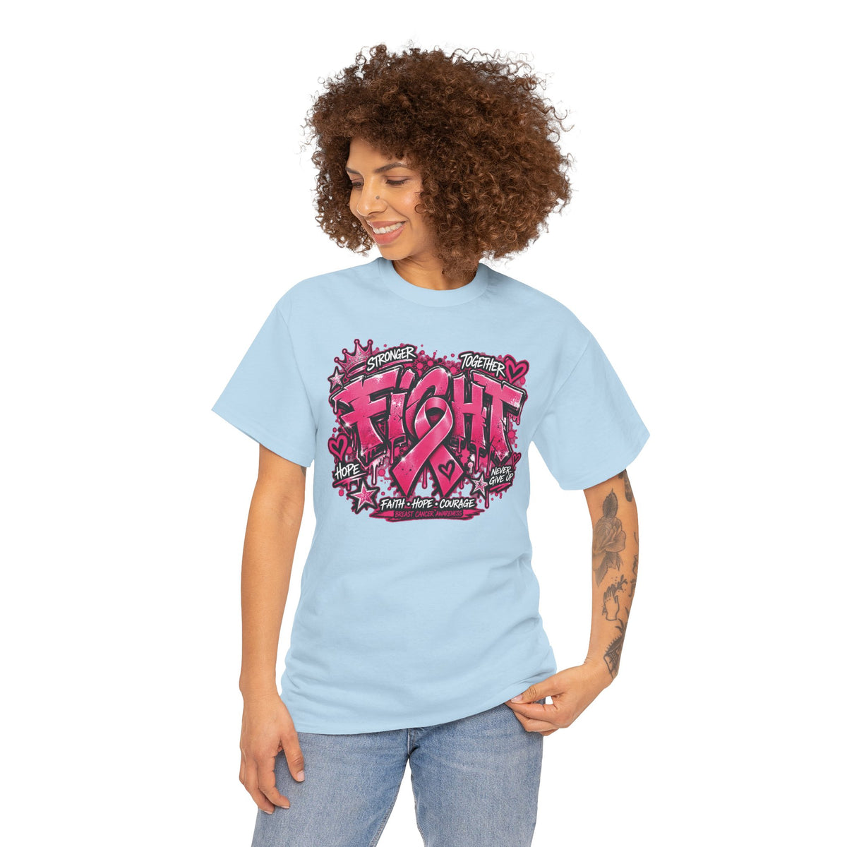 Fight Pink Ribbon T-Shirt | Breast Cancer Awareness, Graffiti Heart Design