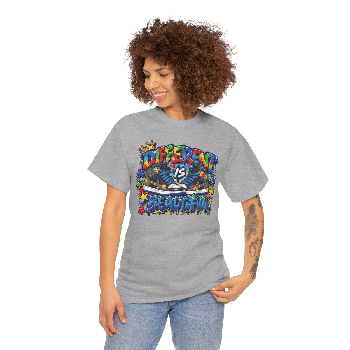 Different Is Beautiful Autism T-Shirt | Colorful Graffiti Typography