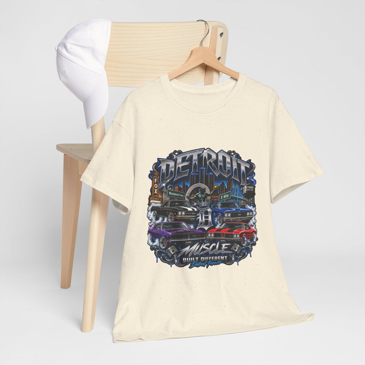 Detroit Muscle Car Tee | Vintage Hot Rod Illustration, Garage Scene