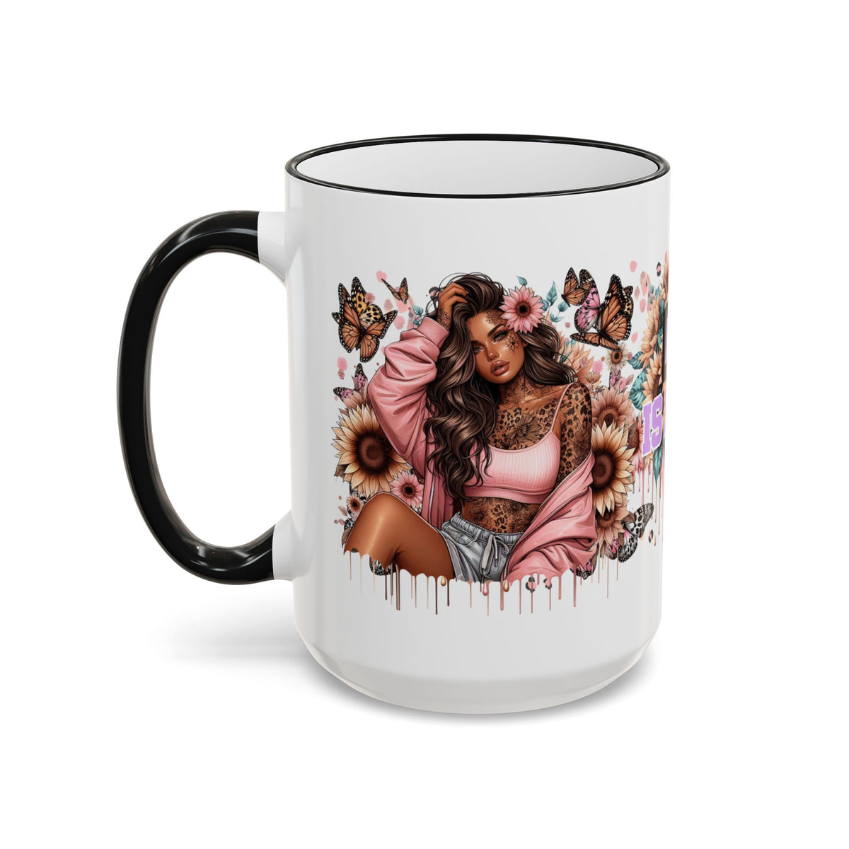 Anxiety Is My Name, Stay Calm mug | Floral Sunflowers & Butterflies Accent Rim Handle