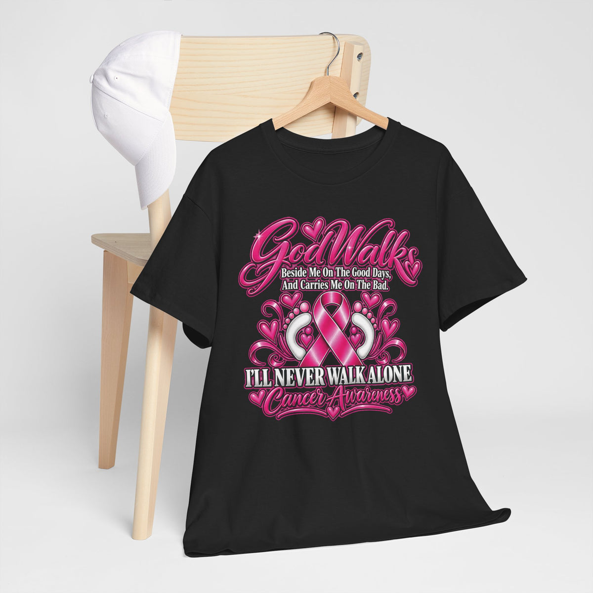 Breast Cancer Awareness Ribbon Tee | I'll Never Walk Alone, God Walks