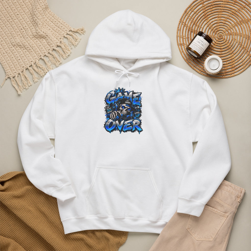 Game Over Skull hoodie | Gaming Graphic Sweatshirt, Blue Grunge Design