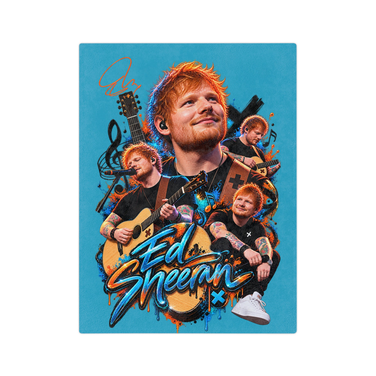 Ed Sheeran collage Velveteen Blanket | Musician portrait, guitar artwork