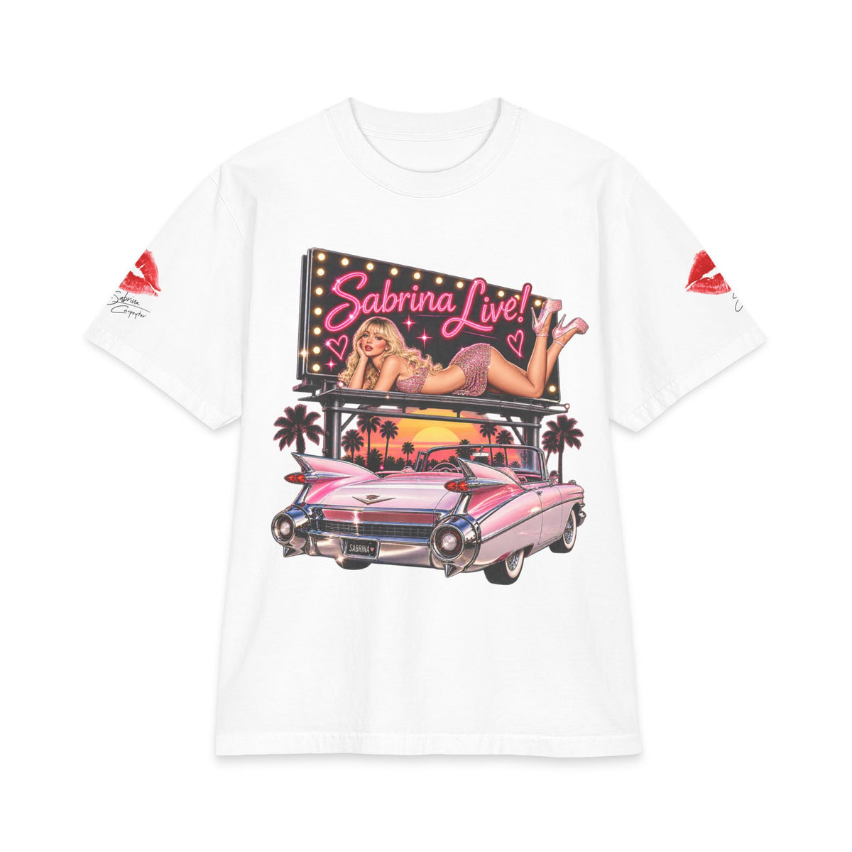 Sabrina Live Pinup Billboard with Pink Cadillac T-Shirt | Retro 1950s