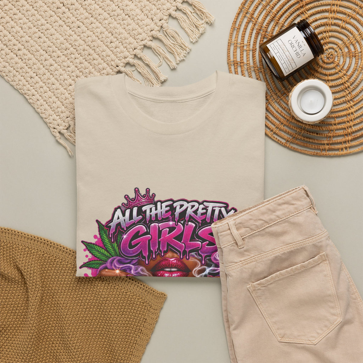 All The Pretty Girls Roll Like This T-Shirt | Pink Graffiti Cannabis Hands Design