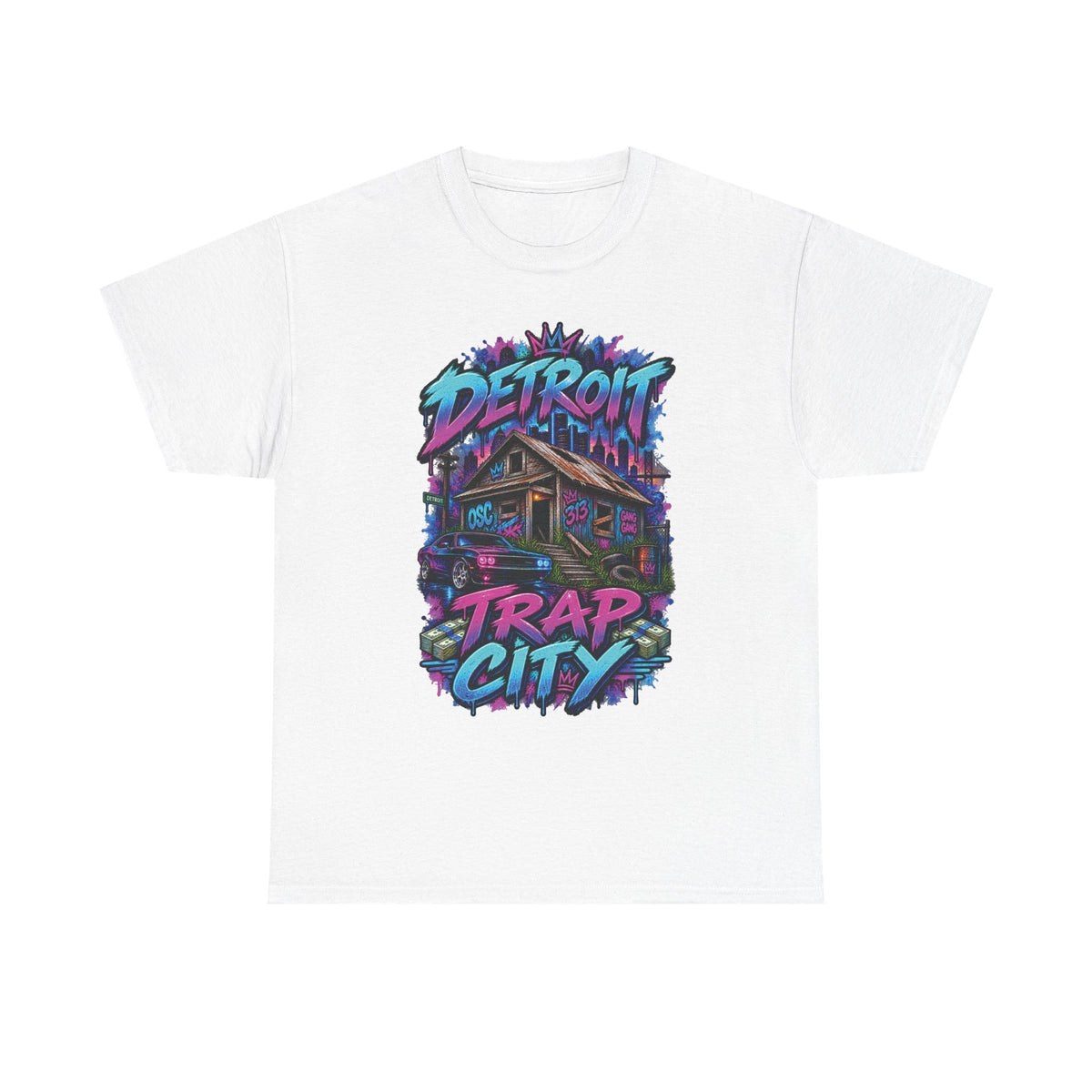 Detroit Trap City Tee | Urban Graffiti Streetwear, Neon Hip Hop Design