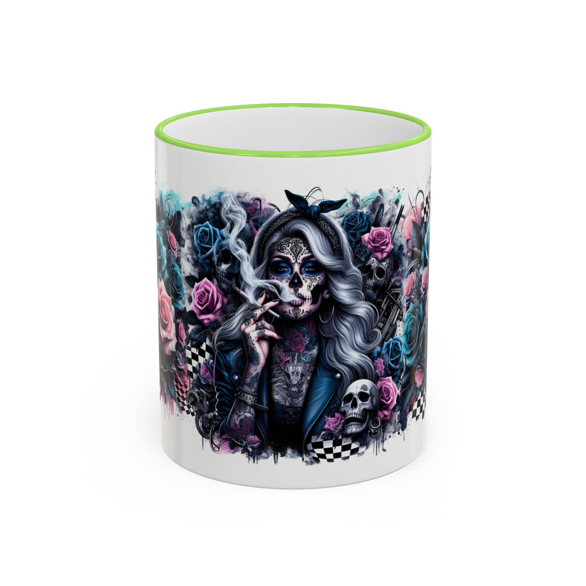 Sugar Skull Girl mug | Accent Rim & Handle ceramic mug