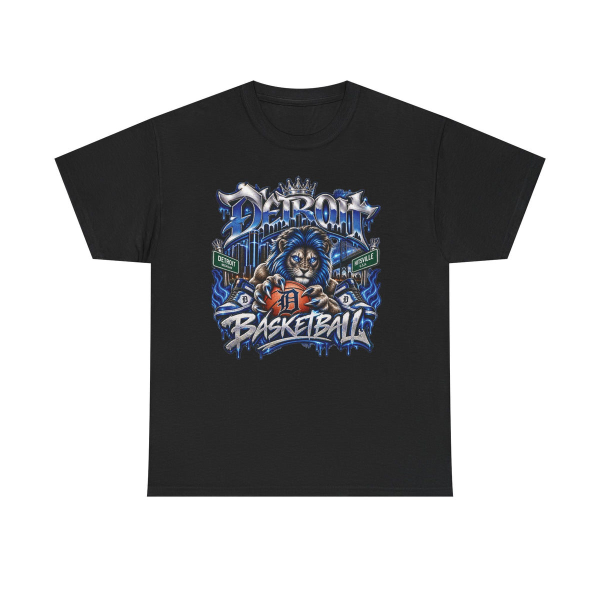 Detroit Basketball Lion Graphic Tee | City Streetball Detroit D Logo