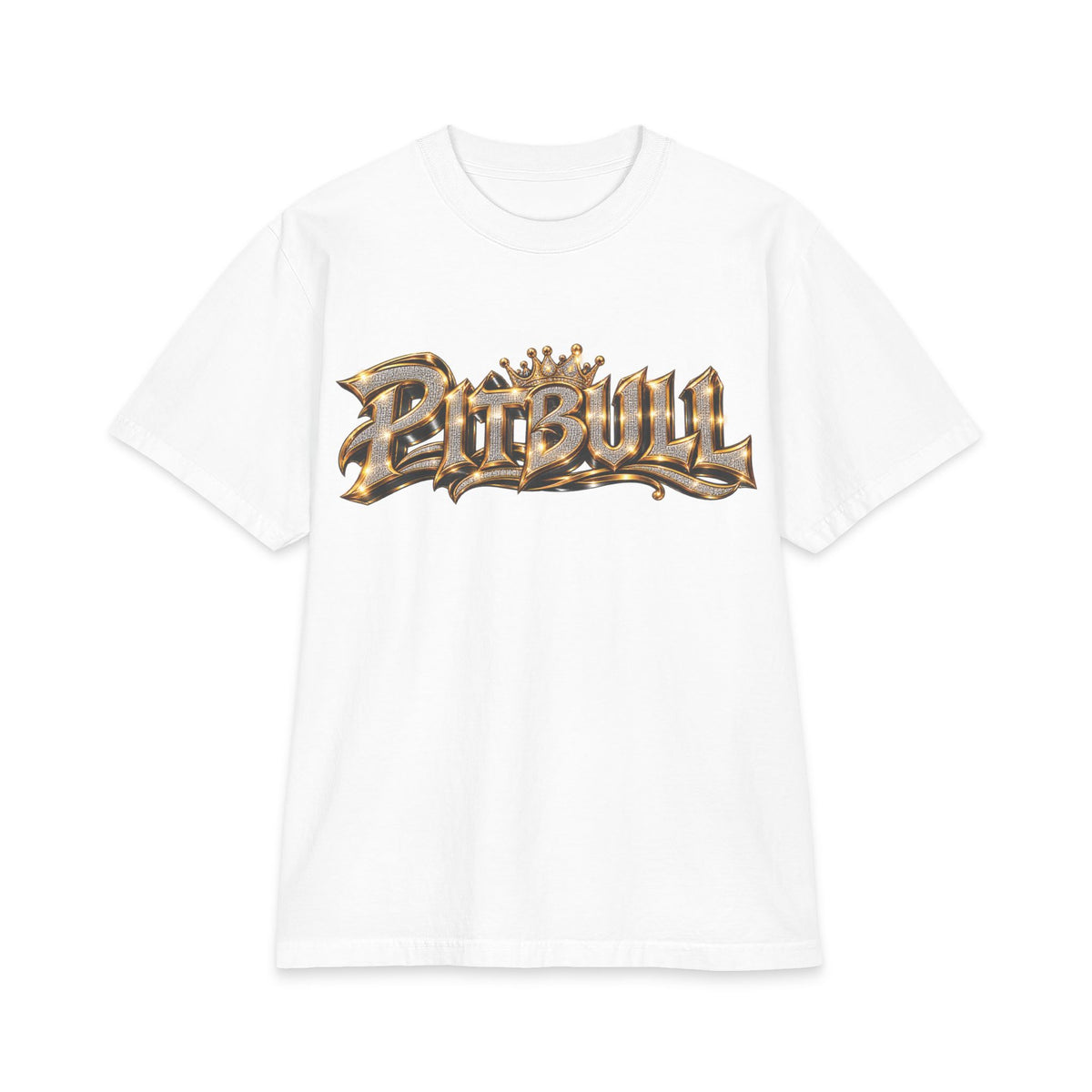 Pitbull Graphic T-Shirt | Hip Hop Logo, Portrait, Gold Chrome Lettering