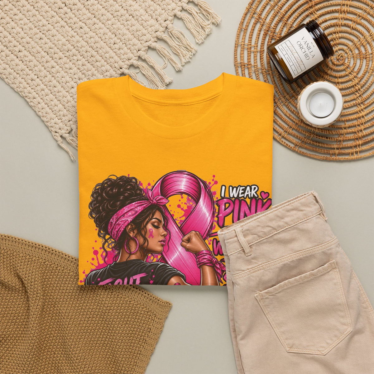 Fight with Faith breast cancer awareness T-Shirt | Rosie the Riveter pink ribbon design
