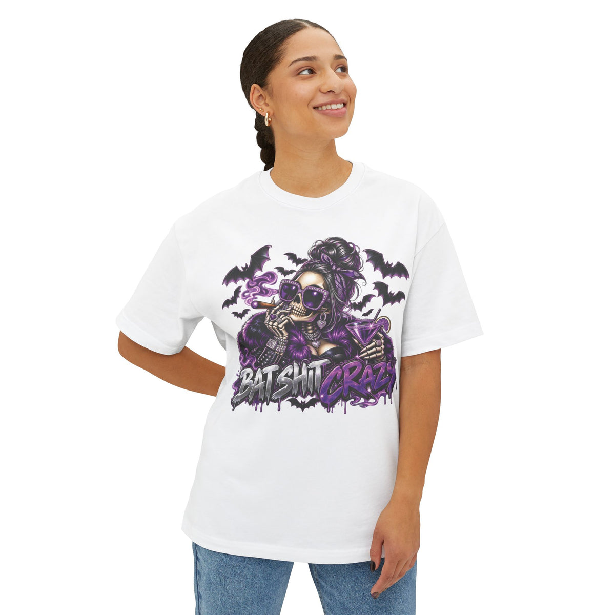 Batshit Crazy Skull Girl Tee | Gothic Bats Halloween Graphic Shirt