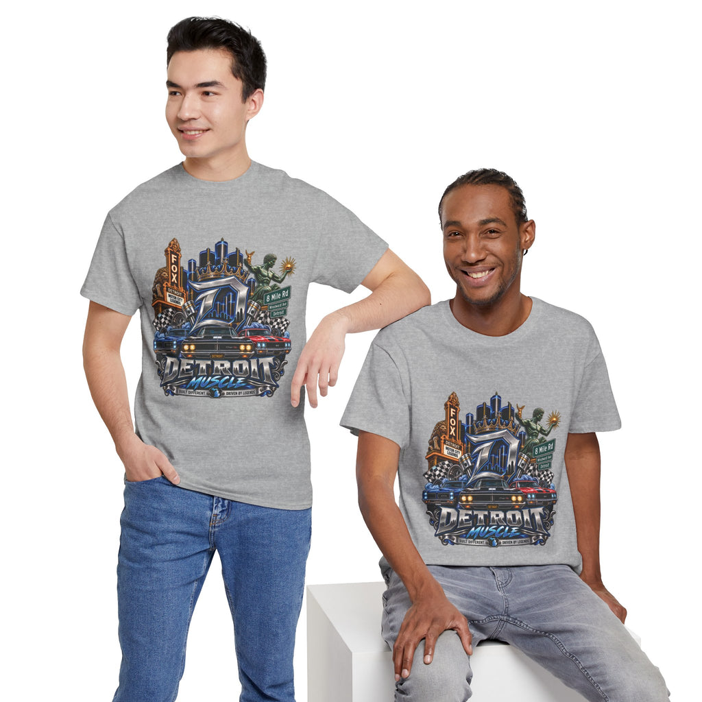 Detroit Skyline & Muscle Car T-Shirt | Motor City Icons, Fox Theatre, Vintage Auto