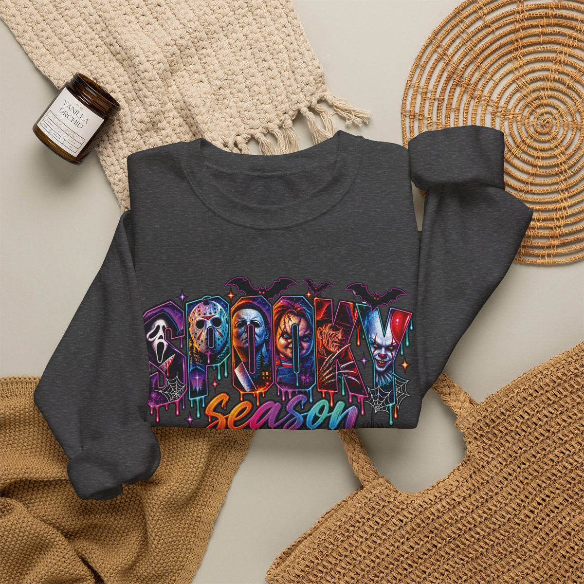 Spooky Season Horror Character Skateboard Crewneck Sweatshirt | Gothic Skate Graffiti
