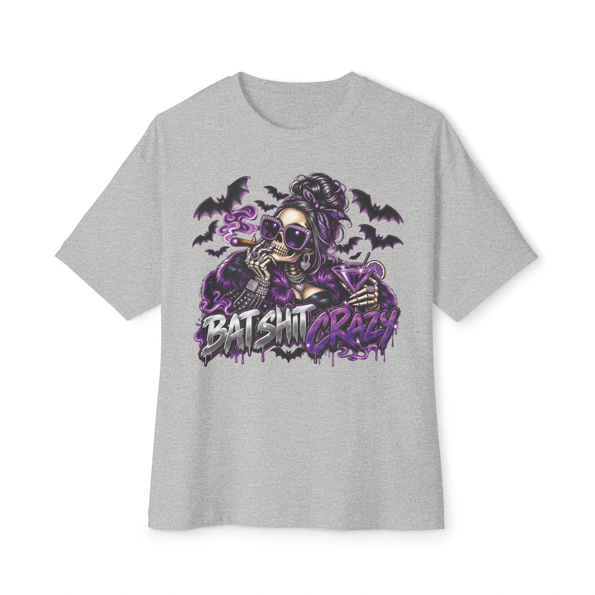 Batshit Crazy Skull Girl Tee | Gothic Bats Halloween Graphic Shirt