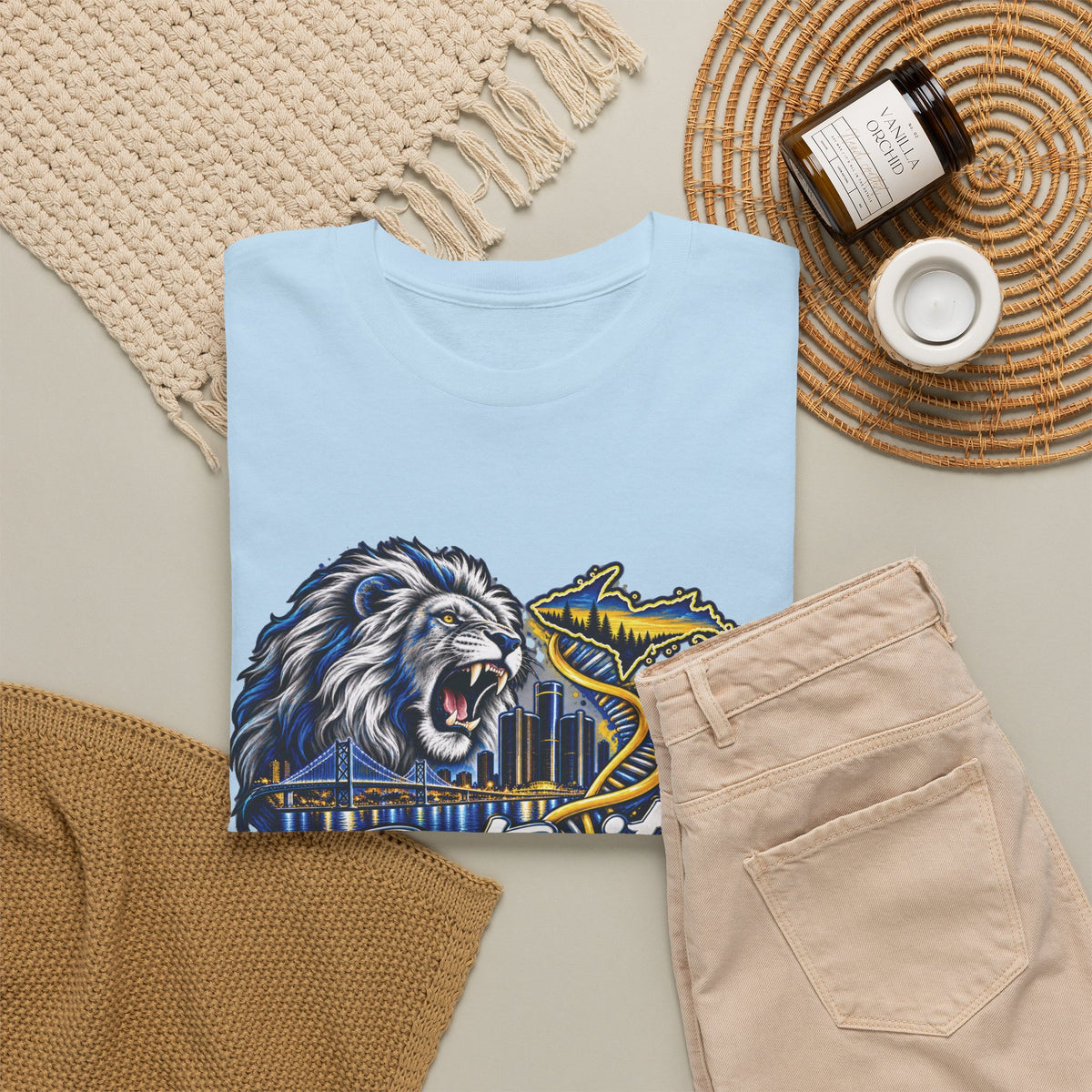 Detroit Michigan Lion Cityscape Graphic T-Shirt