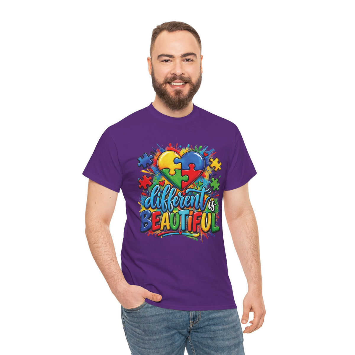 Different Is Beautiful Autism Puzzle Heart T-Shirt | Neurodiversity Awareness Tee