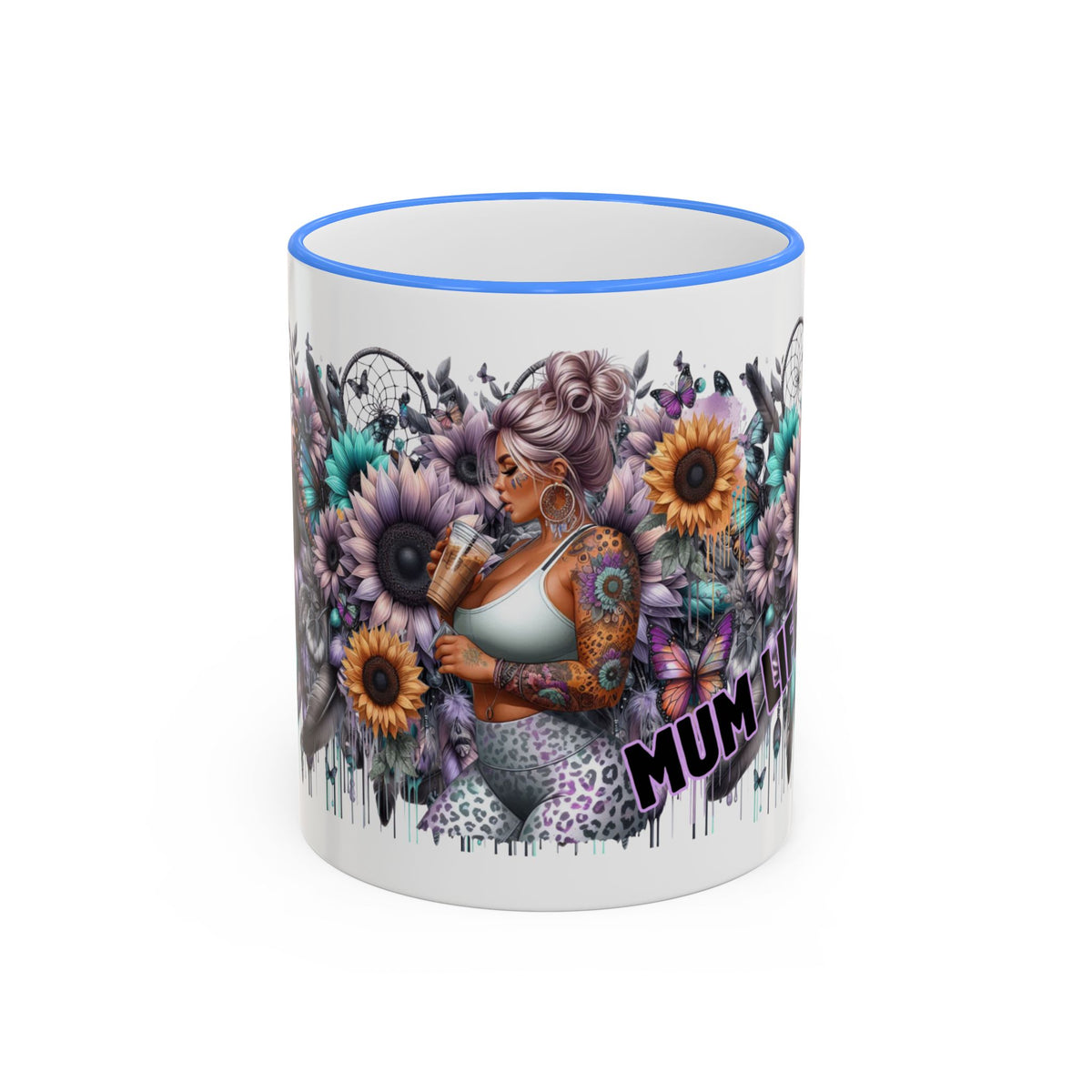 Tattooed Floral Skull Mum Mug | Accent Rim & Handle Ceramic Mug
