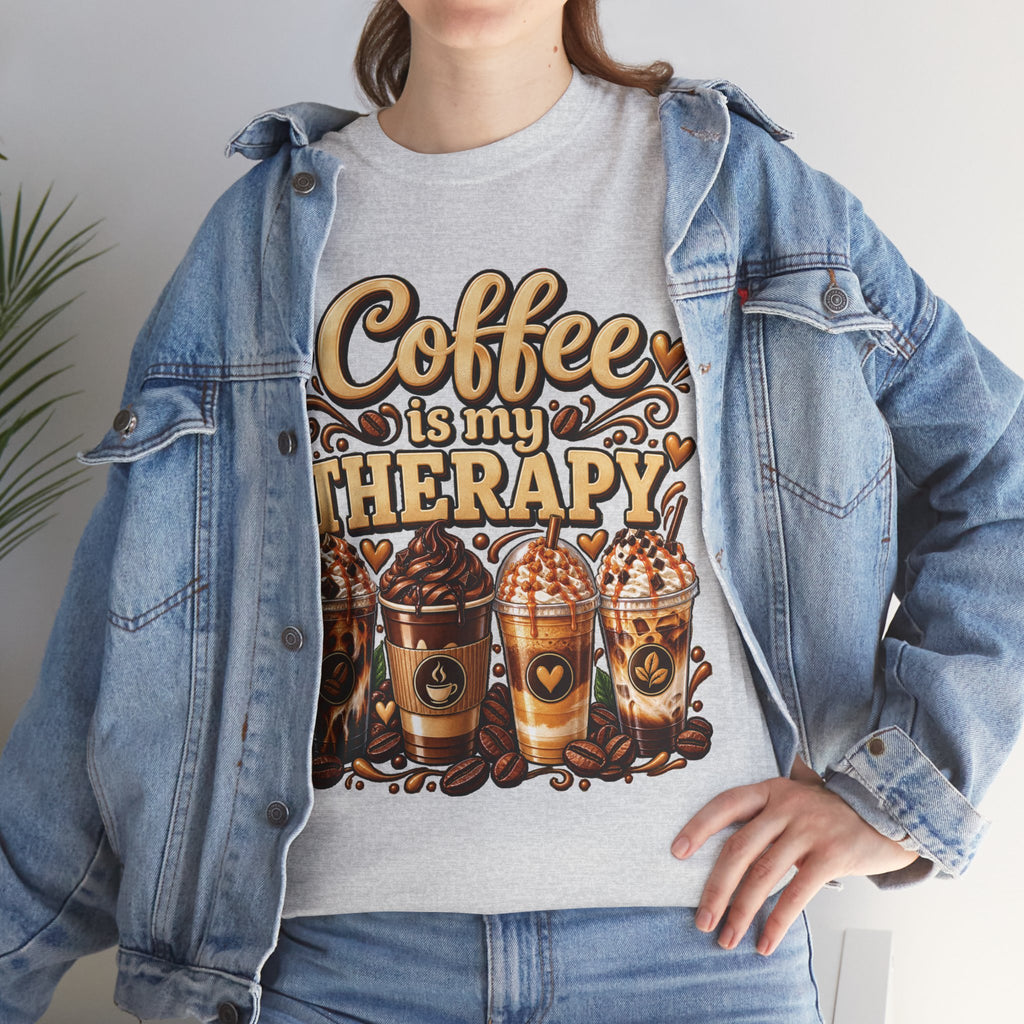Coffee Is My Therapy T-Shirt | Coffee Cups Illustration, Cozy Beverage Tee