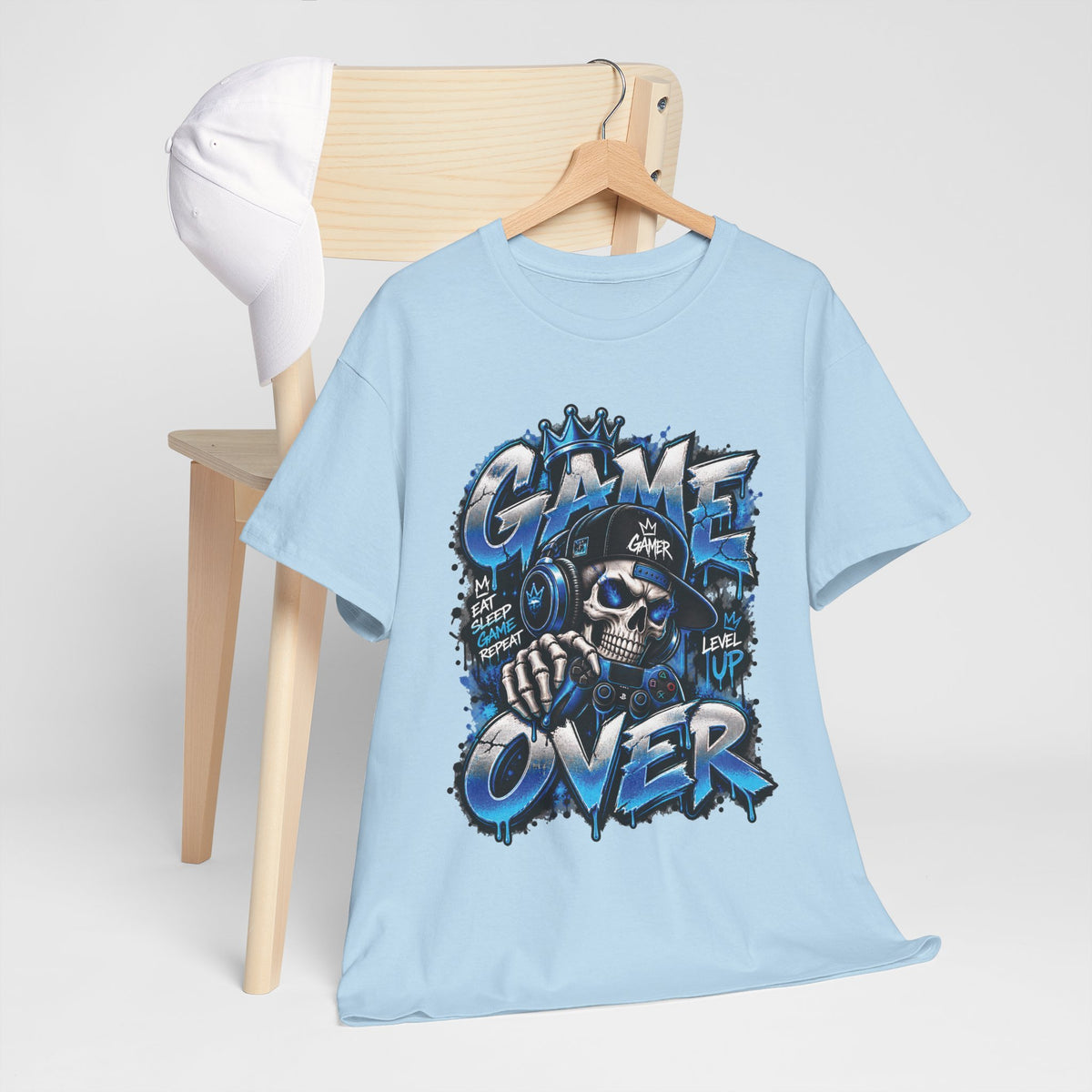 Game Over Skull Gamer T-Shirt | Level Up Graphic Tee
