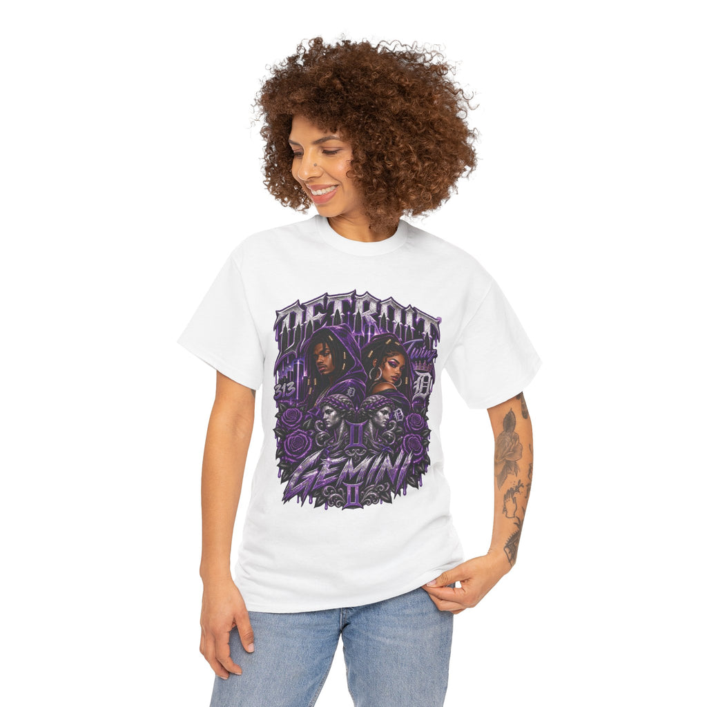 Gemini Skull Roses Graphic T-Shirt | Zodiac Twins Illustration