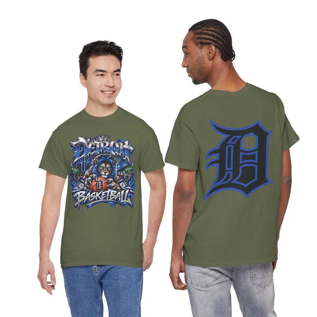 Detroit Basketball Lion Graphic Tee | Motor City D Old English Logo