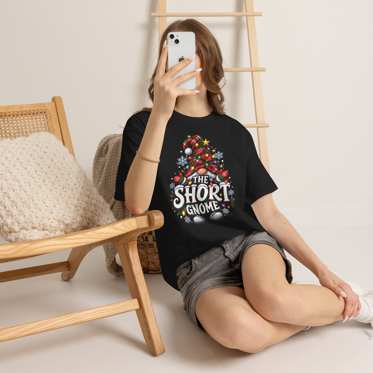 The Short Gnome T-Shirt | Christmas Gnome Plaid Hat, Holiday Lights Design
