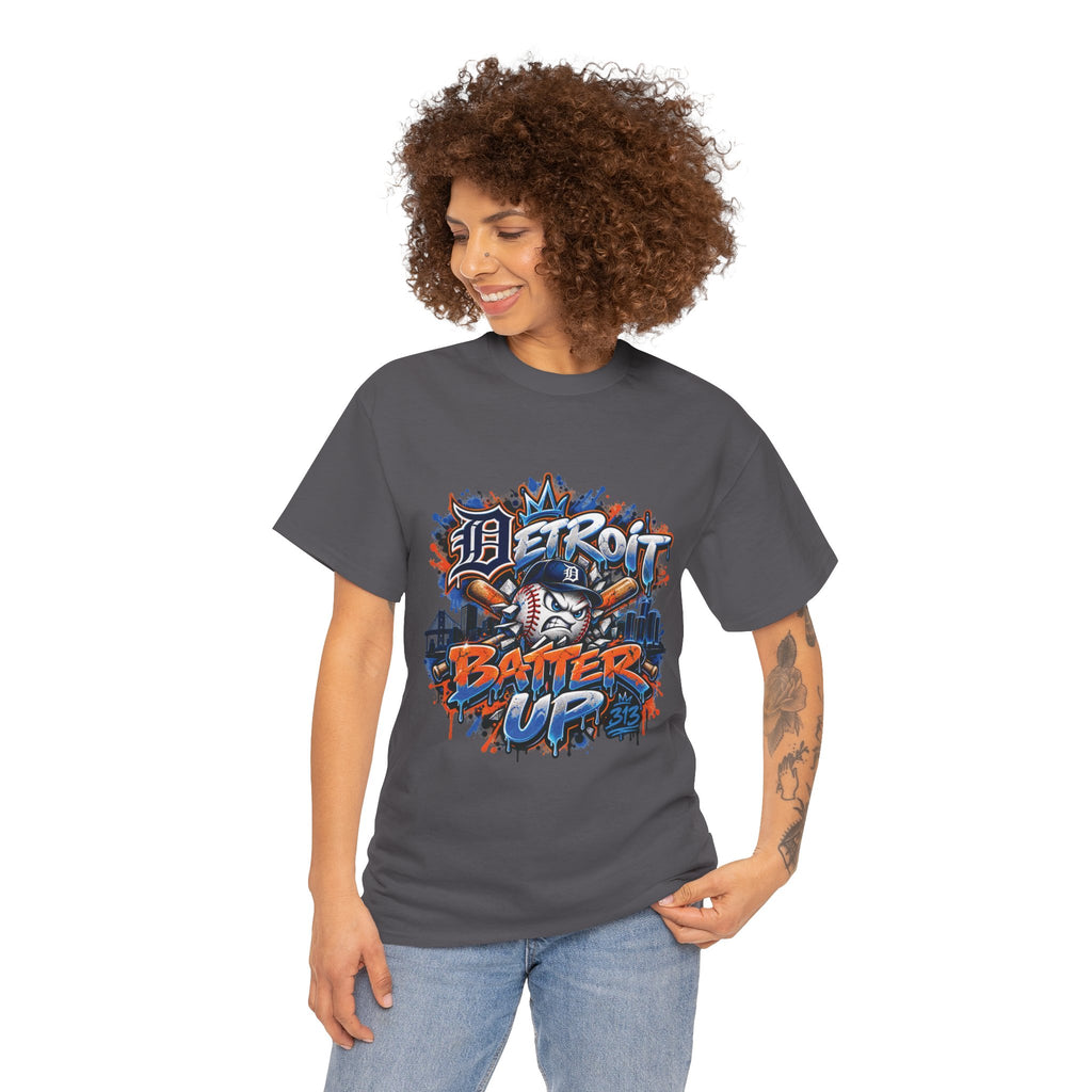 Detroit Batter Up T-Shirt | Baseball City Skyline Tee