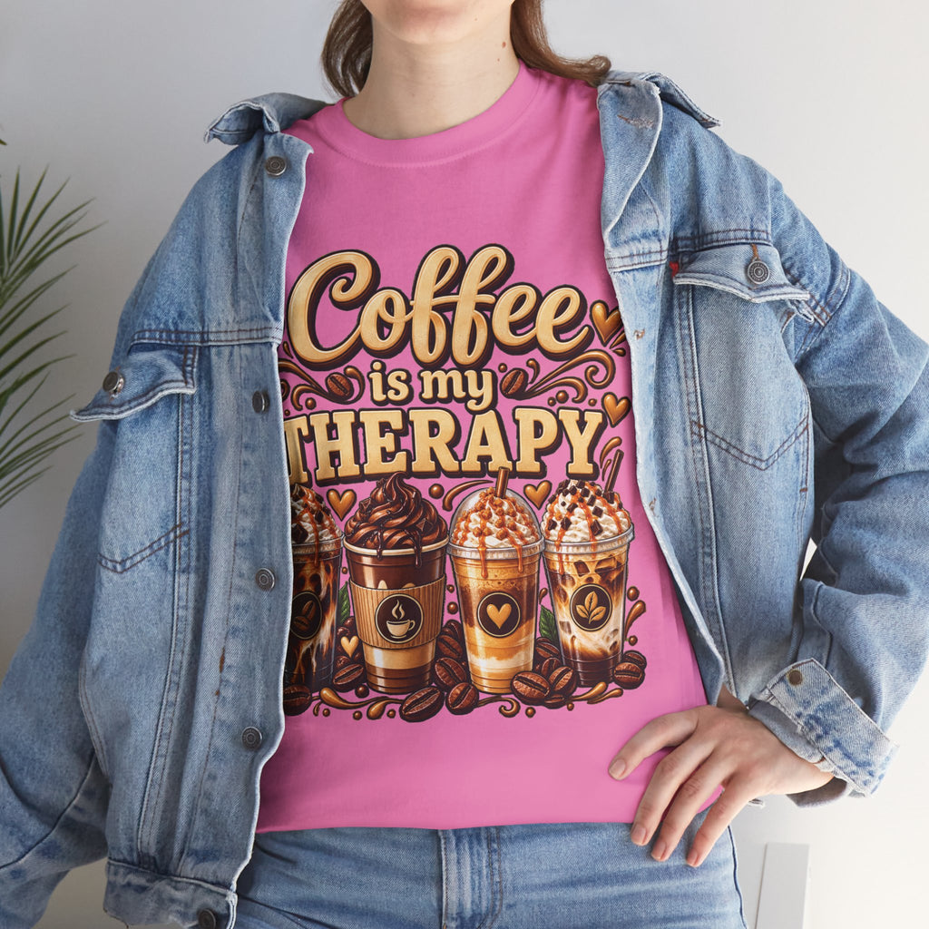 Coffee Is My Therapy T-Shirt | Coffee Cups Illustration, Cozy Beverage Tee