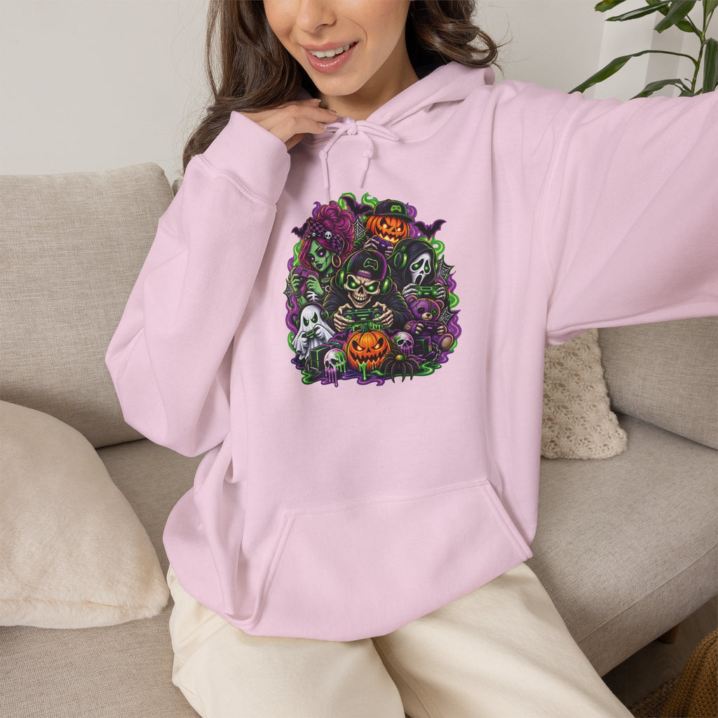 Spooky Halloween Skull Pumpkin Floral Hoodie | Haunted Garden Sweatshirt