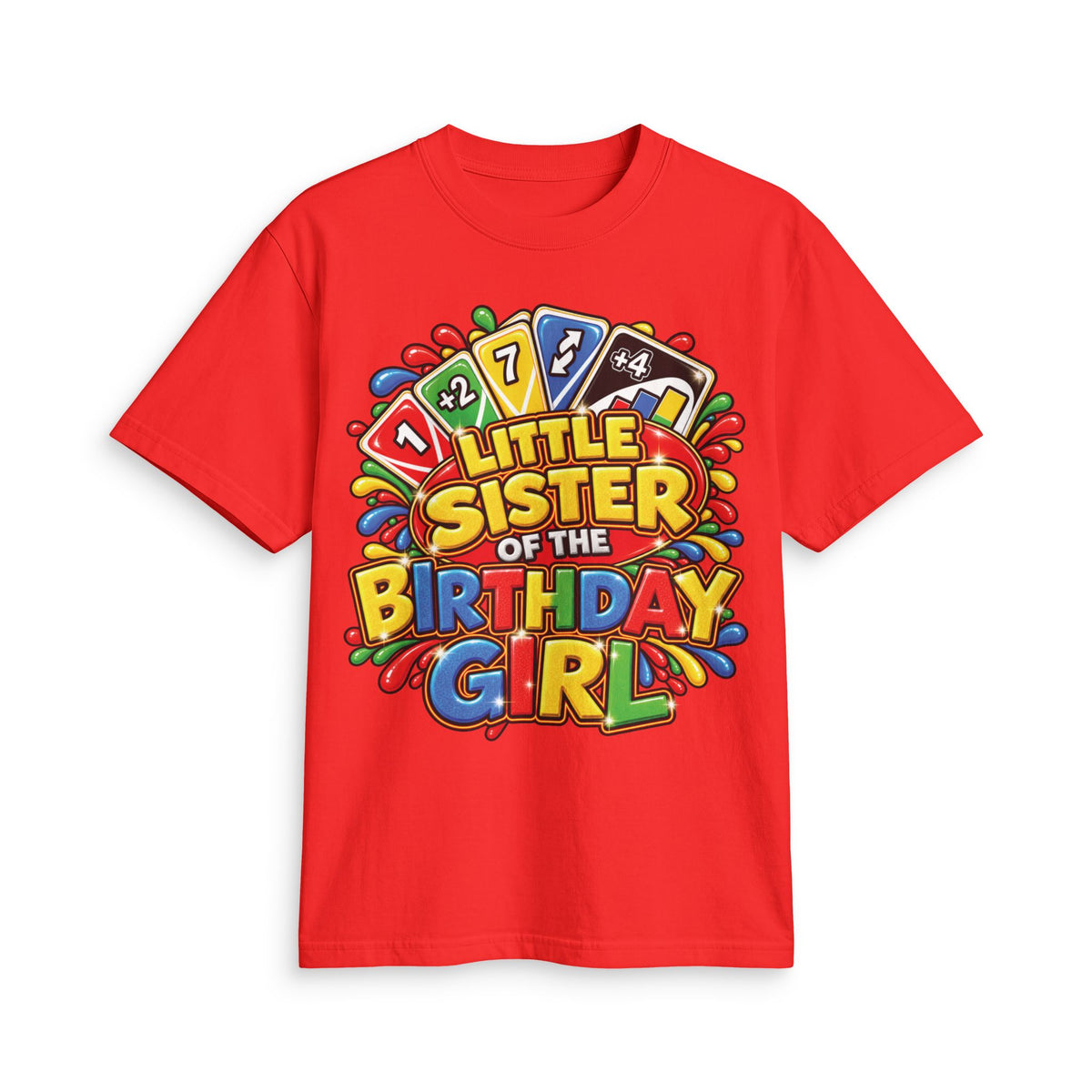 Little Sister of the Birthday Girl T-Shirt | Colorful Birthday Kids Tee
