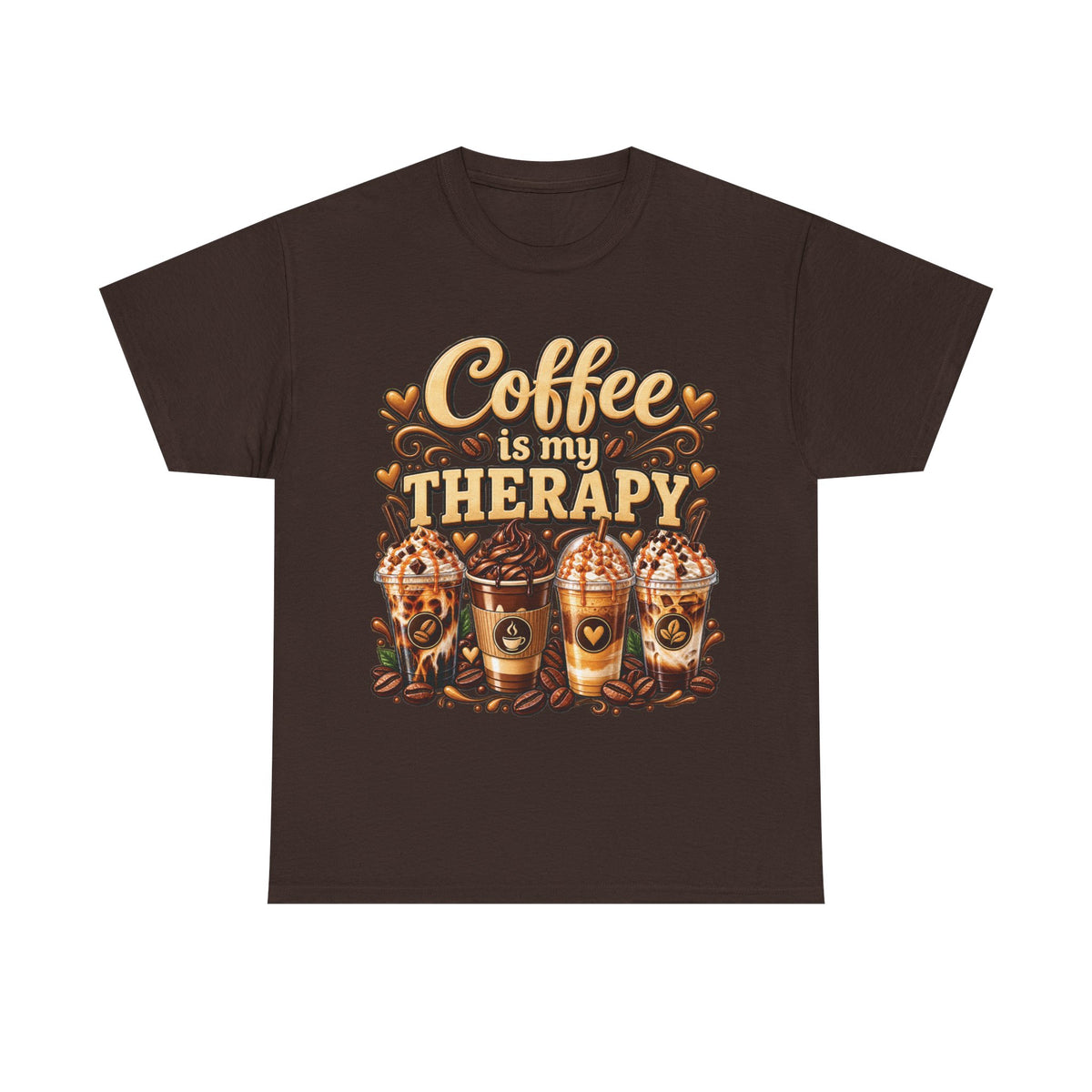 Coffee Is My Therapy T-Shirt | Coffee Cups Illustration, Cozy Beverage Tee