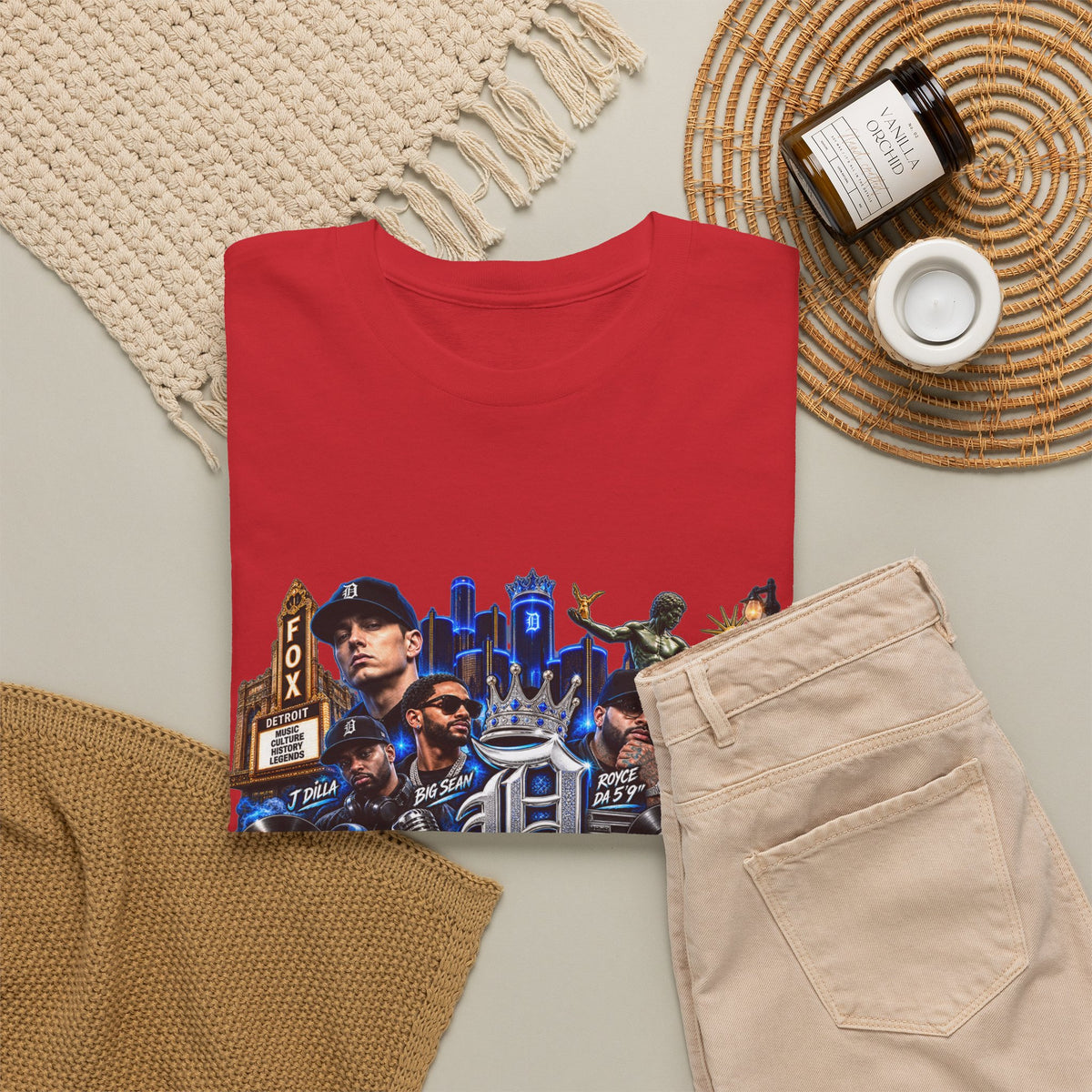 Detroit Legends collage T-Shirt | Motor City skyline, classic cars, musicians