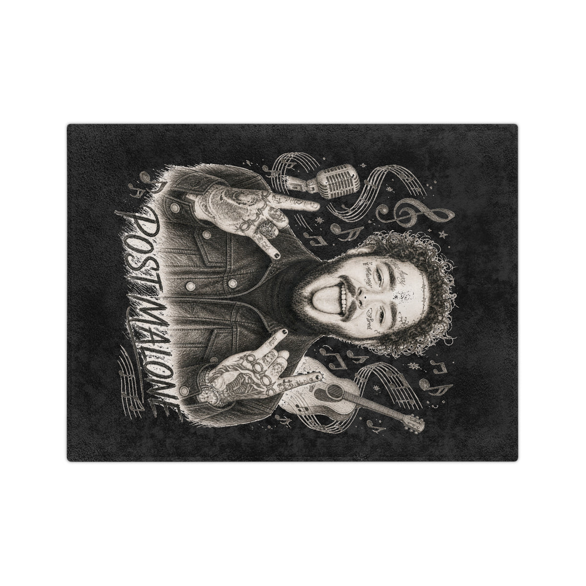 Malone Singer Portrait Blanket | Music Notes Microfiber Throw