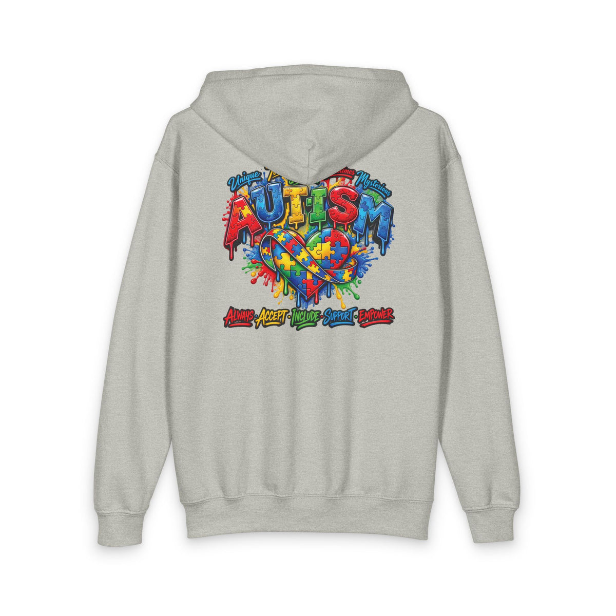 Autism Puzzle Heart Youth Hoodie | Awareness Puzzle Piece Zip Jacket