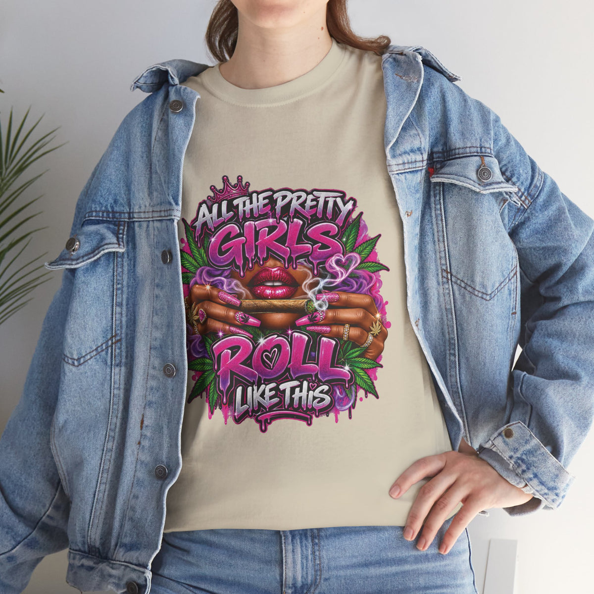 All The Pretty Girls Roll Like This T-Shirt | Pink Graffiti Cannabis Hands Design