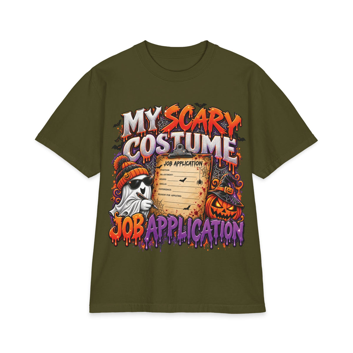 My Scary Costume Job Application T-Shirt | Halloween Ghost Pumpkin Design