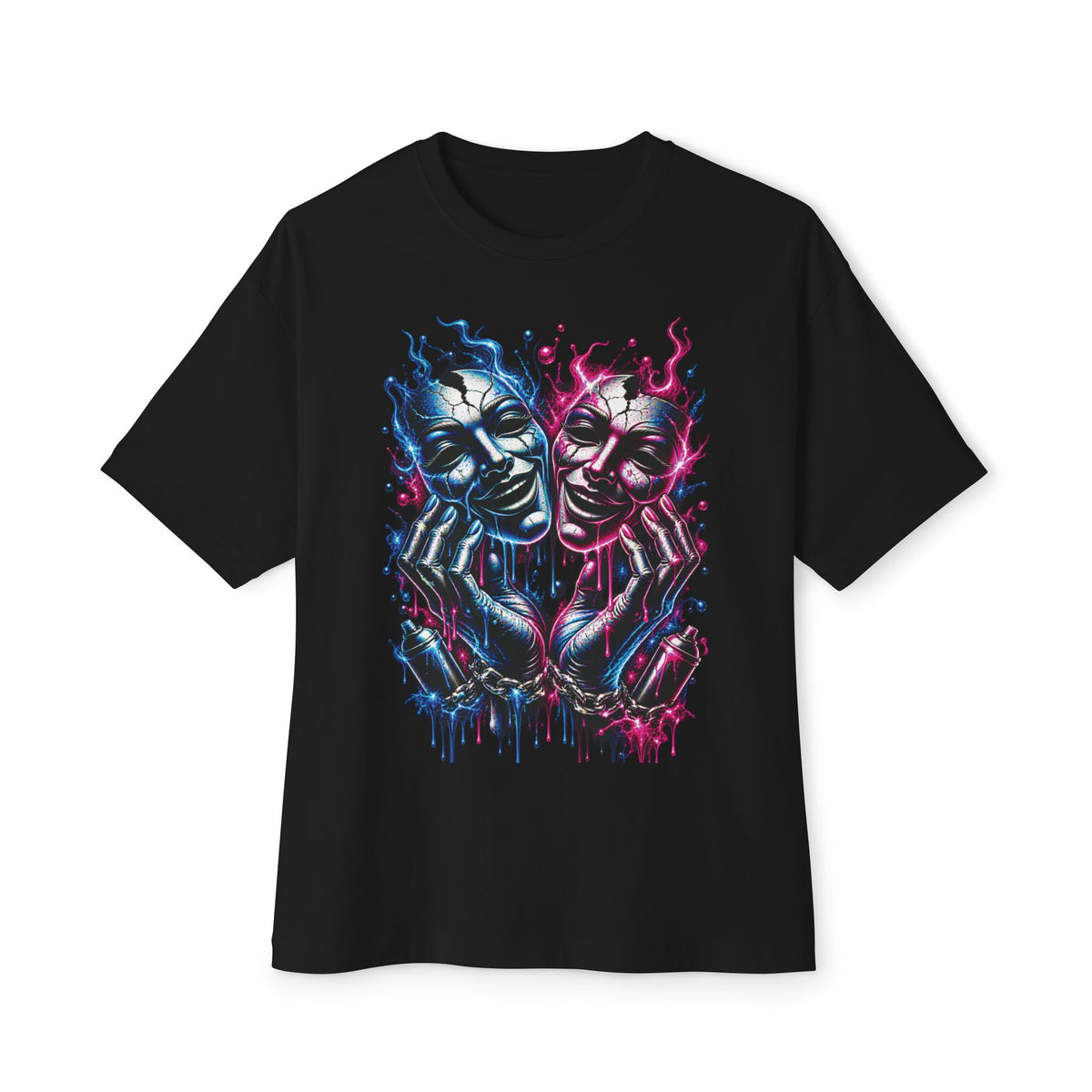 Blue and Pink Melting Masks T-Shirt | Abstract Drip Art