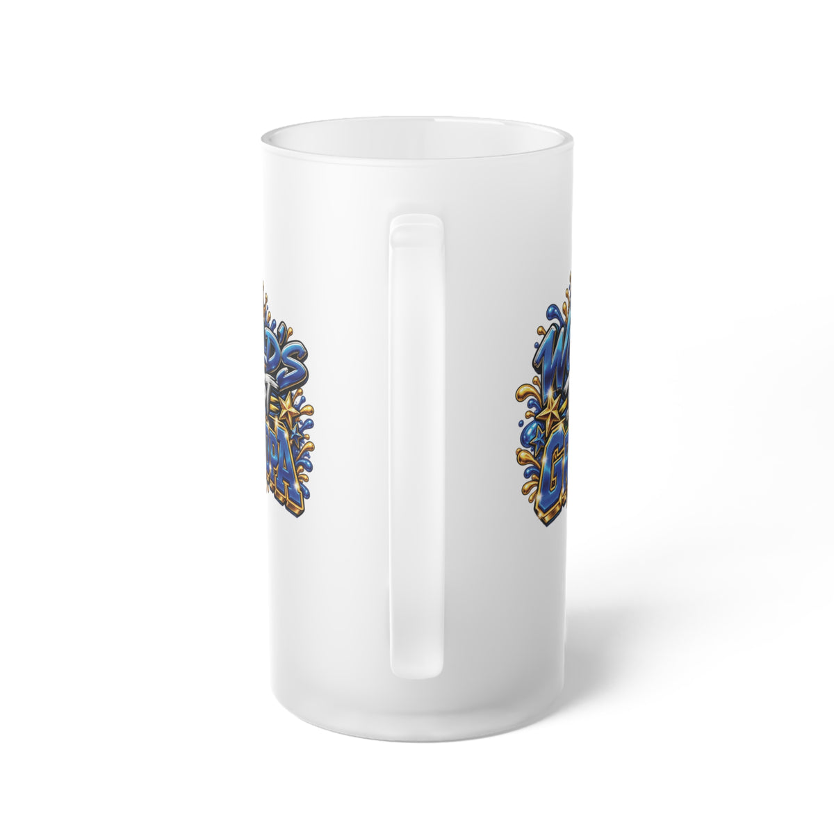 Worlds Best Grandpa Frosted Glass Beer Mug | Blue Graffiti Beer Stein Design
