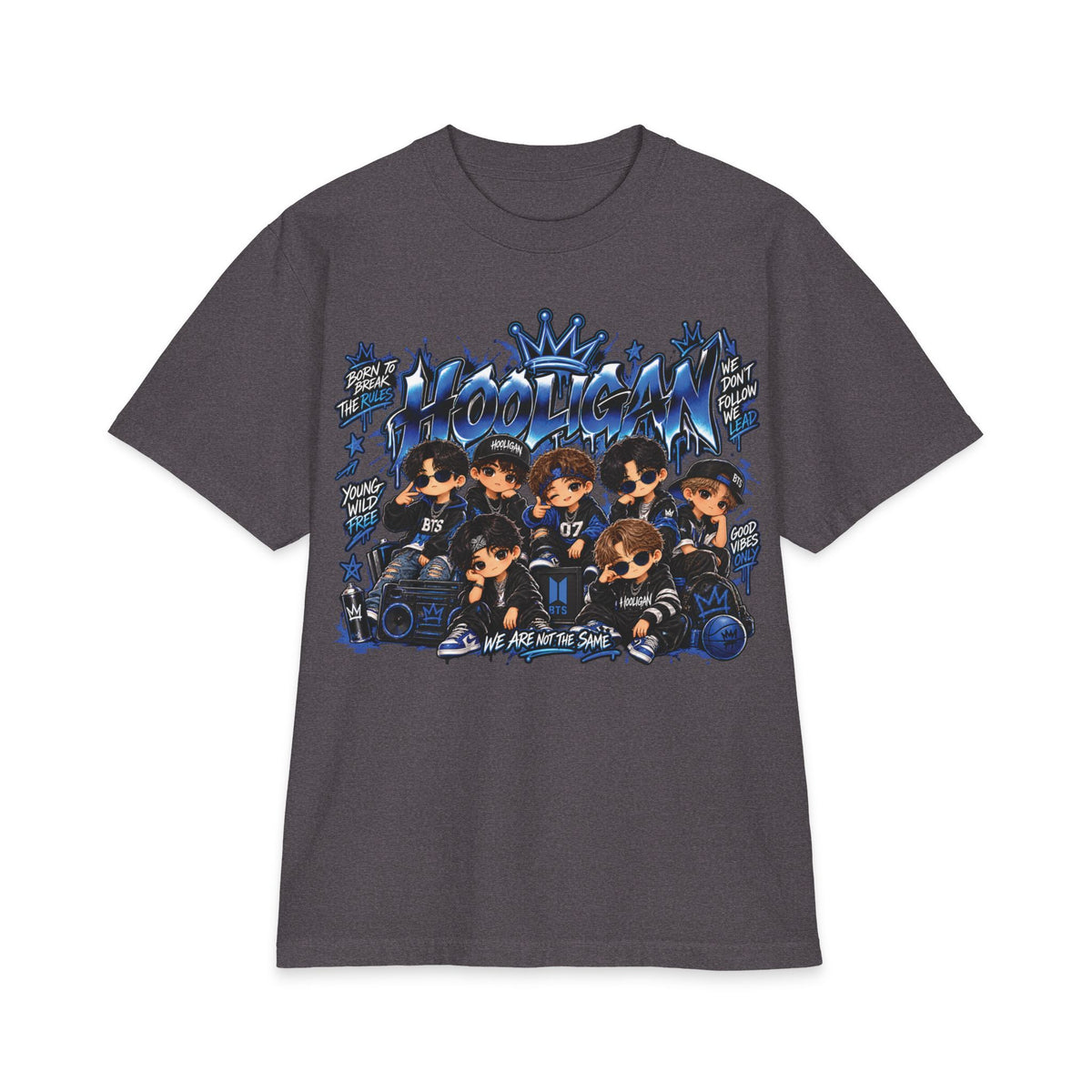 BTS Blue Anime Boy Band Graphic T-Shirt | Kawaii Chibi Crew Tee