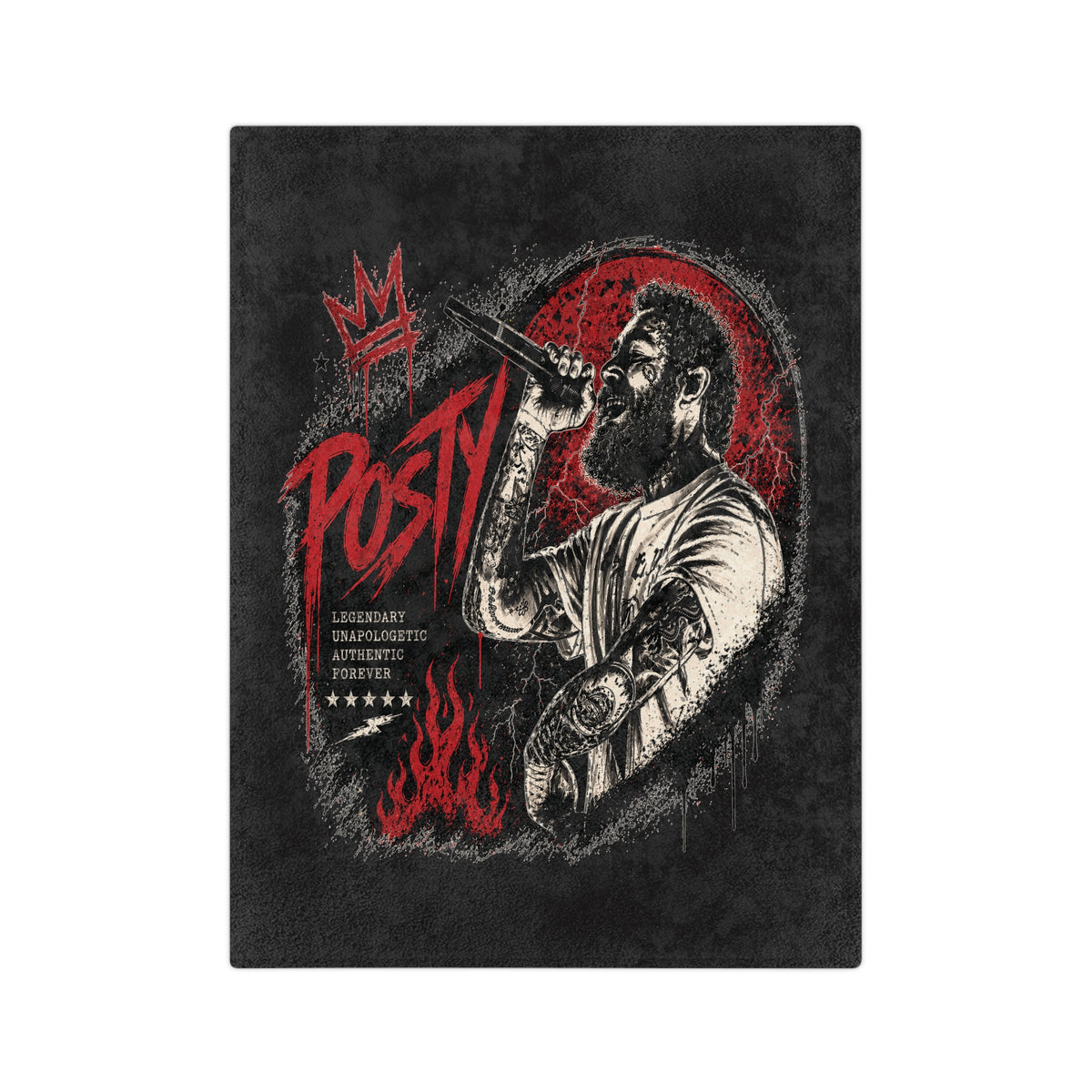 Posty Malone Singer Illustration Velveteen Blanket | Music Portrait, Tattoo Art