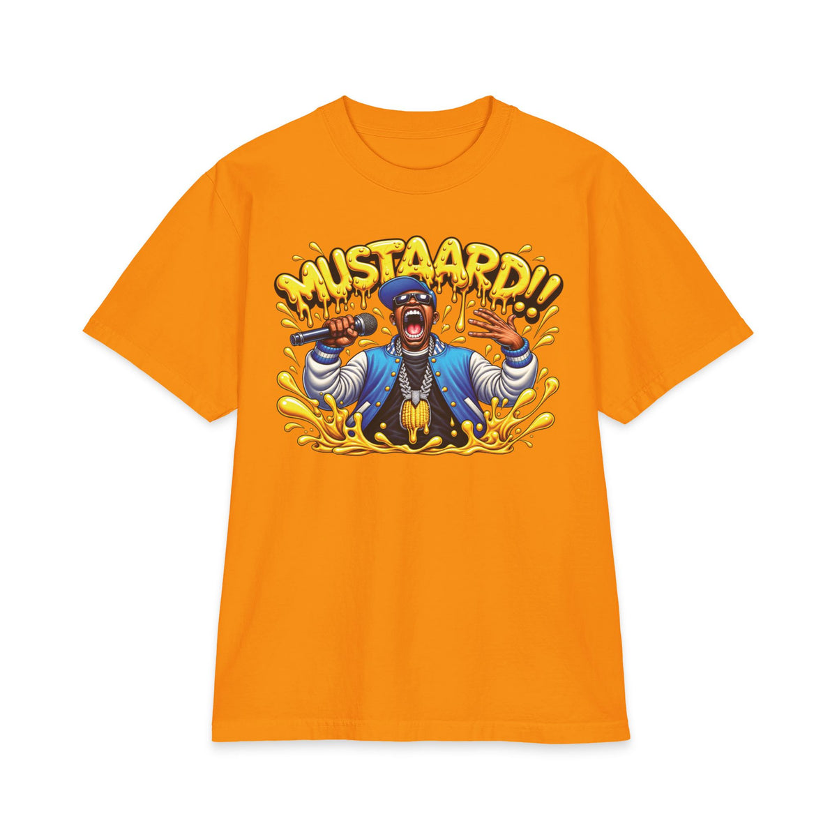 Mustaard!! mascot graphic T-Shirt | cartoon chef, mustard splash