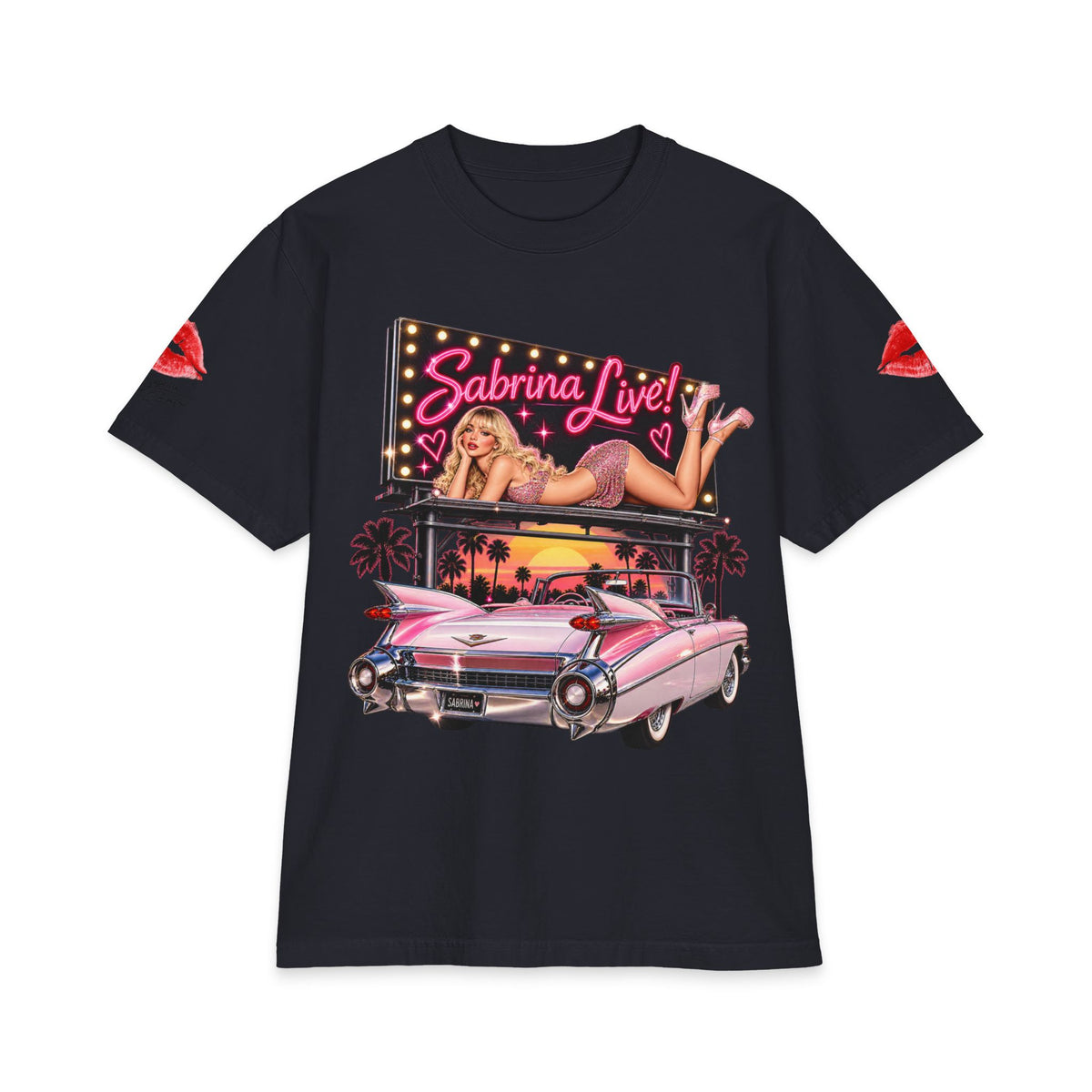 Sabrina Live Pinup Billboard with Pink Cadillac T-Shirt | Retro 1950s