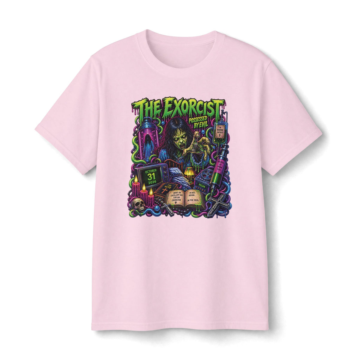 The Exorcist horror art T-Shirt | Retro neon movie poster design