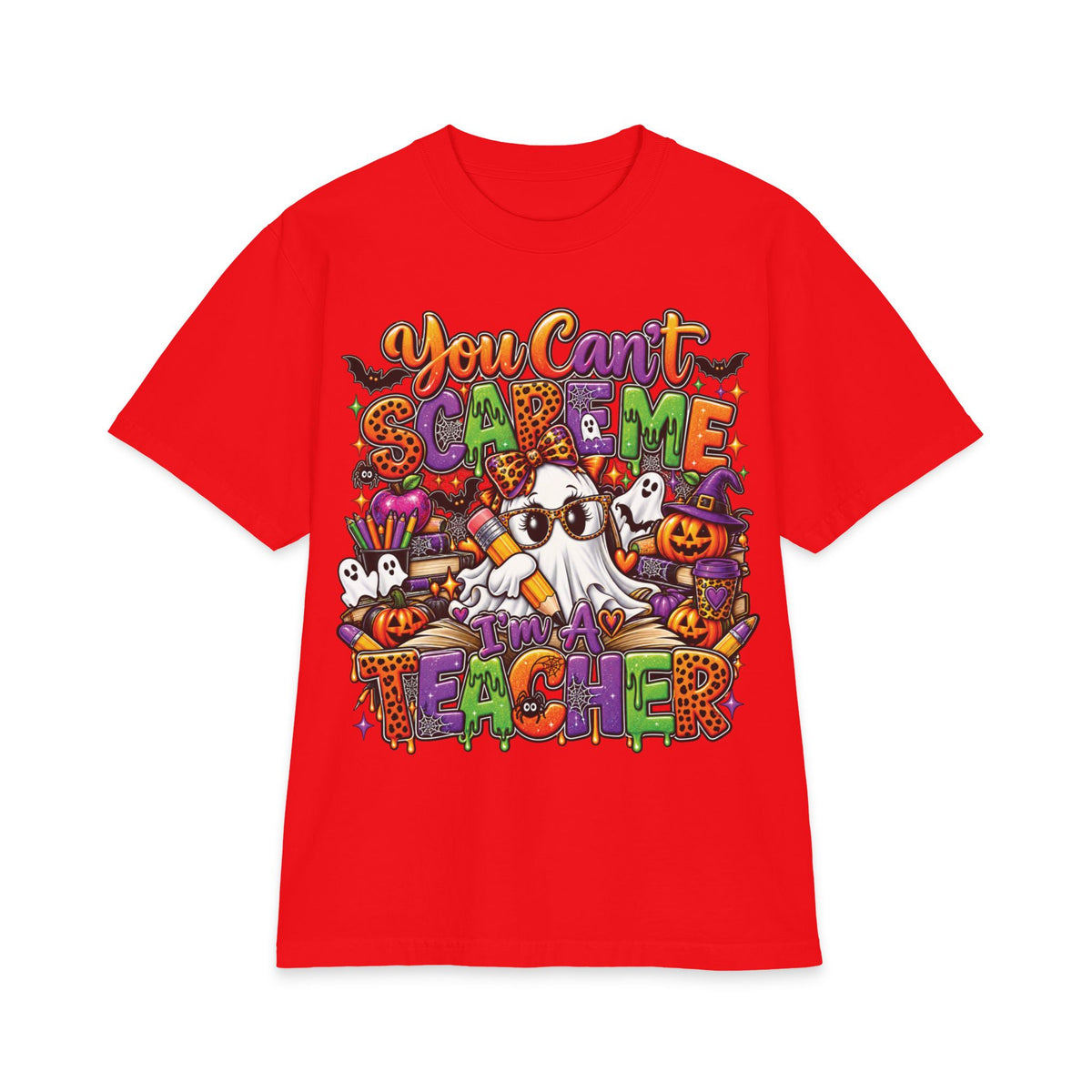 You Can't Scare Me I'm a Teacher Halloween T-Shirt | Ghosts Pumpkins Candy